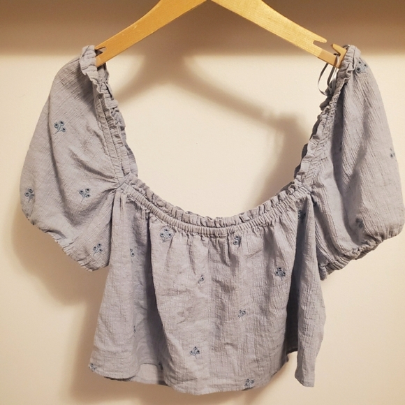Zara eyelet embroidery crop top. Boho. Blue. Size XL. - Picture 2 of 9